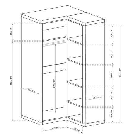 Szafa narożna Dallas dąb truflowy / czarny elegancka stylistyka mebla wzbogacona o stylowe czarne dodatki idealna szafa do sypialni czy garderoby