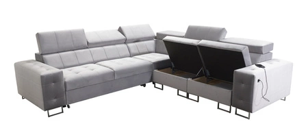 Narożnik z funkcją spania Hampton III bordowy prawostronny komfortowy narożnik wykonany z gładkiej i miękkiej tkaniny typu velvet