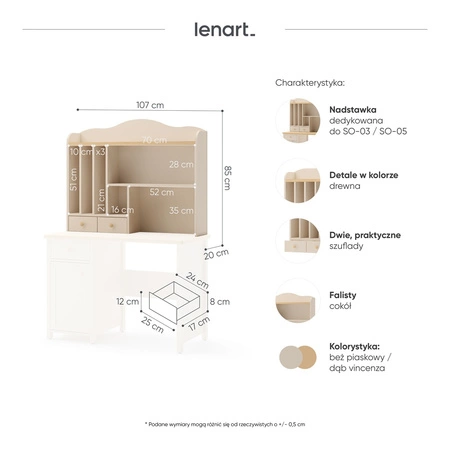 Nadstawka do biurka Story 110 cm beżowy / dąb vincenza bielona sekretarzyk z półkami funkcjonalny dodatek do uporządkowania strefy nauki