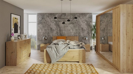 Szafa przesuwna z lustrem Rico 220 cm dąb artisan funkcjonalny mebel w stylu klasycznym szafa dedykowana do sypialni lub przedpokoju