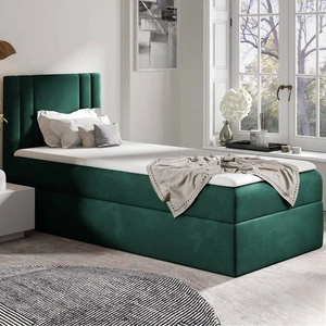 Łóżko kontynentalne Alia 80x200 butelkowa zieleń nowoczesny styl idealne łóżko do pokoju dziecięcego subtelne pionowe przeczycia na wezgłowiu