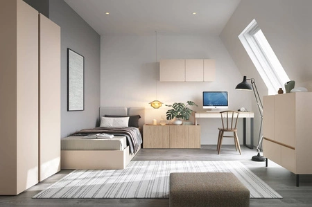 Szafa Paguro 90 cm beż piaskowy / dąb olejowany nowoczesny design wykończenie ABS szafa do pokoju młodzieżowego