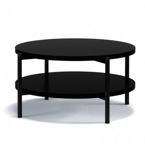 Stolik kawowy okrągły 84 cm Sampi czarny z dodatkową półką lekki design solidna metalowa podstawa idealny stolik do każdej aranżacji