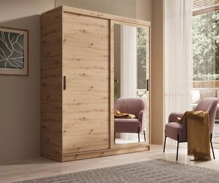 Szafa przesuwna z lustrem Hailey 160 cm dąb artisan prosta forma i minimalistyczny wygląd szafa idealnie wpasuje się do każdego wnętrza