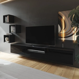 Meblościanka Sarti czarna / czarny połysk stylowy design funkcjonalny kącik multimedialny w niezwykle nowoczesnym stylu