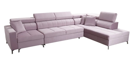 Narożnik z funkcją spania Nausa X beżowy prawostronny narożnik z dwoma pojemnikami na pościel wykonanie z tkaniny typu velvet