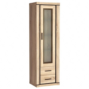 Witryna Dallas 58 cm dąb sonoma / czarny stylowa witryna z szufladami do salonu elementy z bezpiecznego szkła stylowe czarne uchwyty