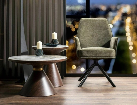 Krzesło tapicerowane Hugo Brego oliwkowe nowoczesne krzesło obrotowe z metalowymi nogami stylowe krzesło kubełkowe