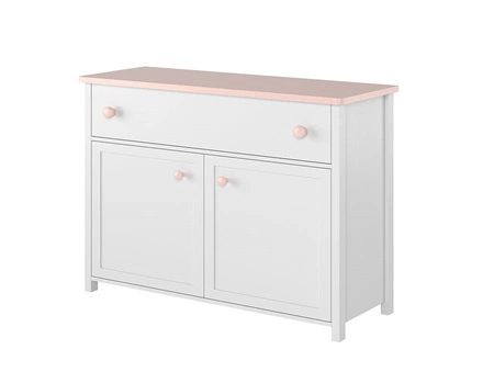 Komoda z szufladą Luna 110 cm biały / różowy elegancka komoda idealna do pokoju dziewczęcego prosta konstrukcja solidne wykonanie