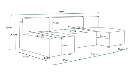 Narożnik z funkcją spania Brandon U wrzosowy pojemnik na pościel trójwymiarowa tkanina o wyrazistych prążkach