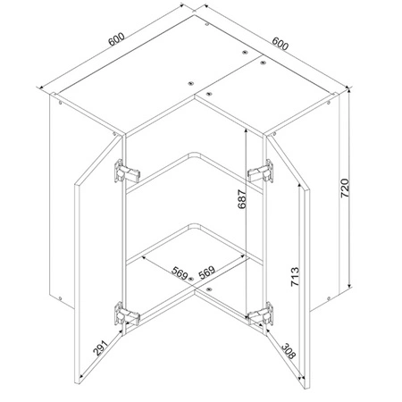 Szafka kuchenna narożna wisząca Clara 60x60 WRN czarny metalowy uchwyt szafka odporna na działanie wilgoci parę wodną i uszkodzenia