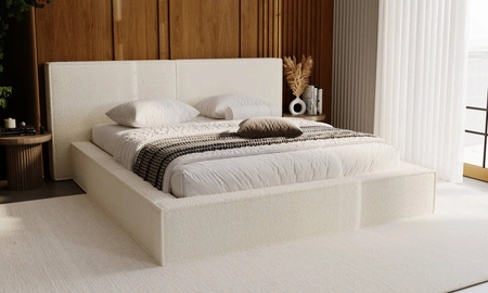 Łóżko tapicerowane Palise 180x200 kremowe stylowe łóżko z pojemnikiem na pościel wygodny zagłówek zachwyca eleganckim designem