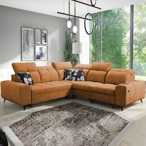 Narożnik z funkcją spania Buffalo III miodowy prawostronny komfortowy narożnik o estetycznym wykończeniu z pojemnikami na pościel