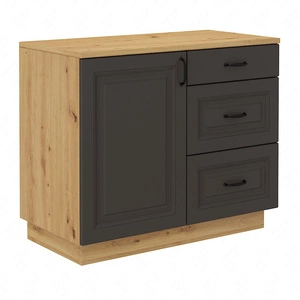 Komoda z szufladami Style 100 cm dąb artisan / szary grafit użytkowa i funkcjonalna komoda stylowe frezowane fronty metalowe uchwyty