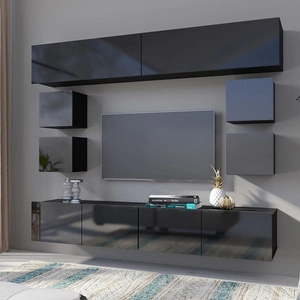 Meblościanka Apulia XVI czarny połysk wyjątkowo stylowa meblościanka proste bryły wpisujące się w każde wnętrze