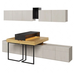 Zestaw mebli Teen Flex hikora naturalna / silk flou / raw steel designerskie meble do pokoju rodzeństwa kompaktowe biurka z szufladami