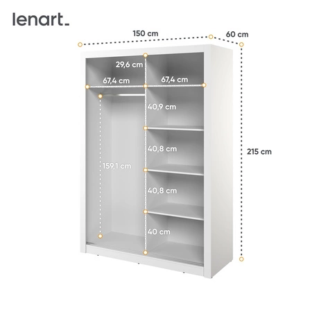 Szafa przesuwna z lustrem Arti 150 cm biała pojemna szafa do przedpokoju drzwi szafy wykończone lustrami w ciekawej konfiguracji