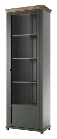 Witryna Evora 71 cm butelkowa zieleń / dąb lefkas prawa zachwyci miłośników wyrazistych wnętrz idealna do salonu oraz jadalni