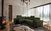 Narożnik z funkcją spania Tesalia II zielony lewostronny komfortowy narożnik do salonu z przesuwanym oparciem pojemnik na pościel