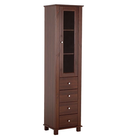 Słupek łazienkowy Retro 45 cm brązowy drewniana szafka do łazienki w eleganckim stylu pojemne szuflady srebrne metalowe uchwyty