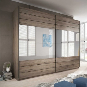 Szafa przesuwna Galaxy 270 cm san remo ciemne pojemna szafa z lustrem w nowoczesnej formie wyposażona w aluminiowe prowadnice drzwi
