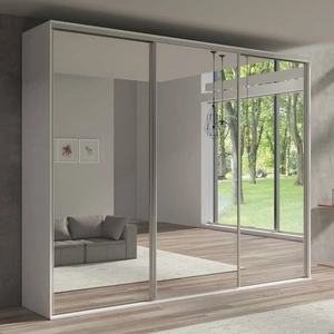 Szafa przesuwna z lustrem Grande 277 cm biała nowoczesny design wykończenie ABS oraz aluminiowe prowadnice drzwi