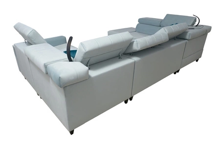 Narożnik z funkcją spania Rava V grafitowy lewostronny komfortowy narożnik z pojemnikami na pościel oraz wielofunkcyjną lampką