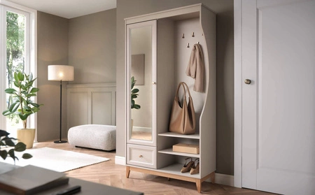 Garderoba Windsor 100 cm beżowy / dąb modna naturalna kolorystyka funkcjonalna garderoba do przedpokoju wysokie drewniane nogi