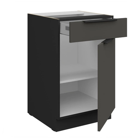 Szafka kuchenna stojąca z szufladą i półką Aversa Bl 50 D 1F 1S BB fronty szafki kuchennej wykończone w technologii anti fingerprint