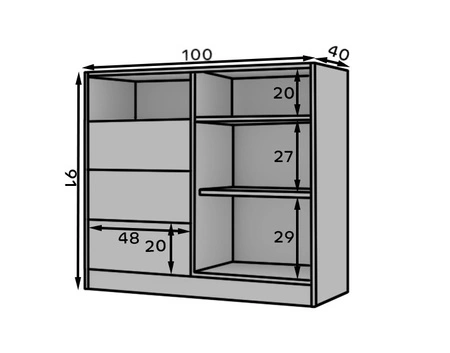 Komoda z szufladami Atson 100 cm szarobeżowy / dąb olejowany prawa stylowy design komody ciekawy kształt frontu nadaje oryginalności