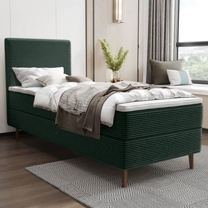 Łóżko kontynentalne Totti 90x200 zielone stylowe łóżko z pojemnikiem na pościel trójwymiarowa tkanina o wyrazistych prążkach