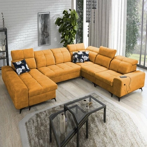 Narożnik z funkcją spania Buffalo VIII żółty lewostronny wysokiej klasy narożnik do salonu z pojemnikami wysoka jakość wykonania