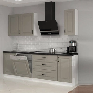 Zestaw mebli kuchennych Kastos 230 cm szafki doskonale prezentują się we wnętrzach skandynawskich klasycznych i nowoczesnych