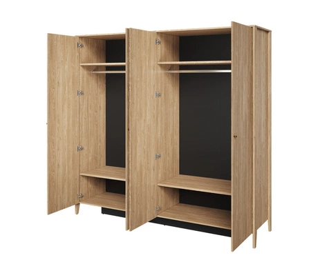 Szafa z lustrem Cozy 220 cm dąb olejowany pojemna szafa do sypialni lub przedpokoju lekka stylistyka podkreślona naturalną kolorystyką