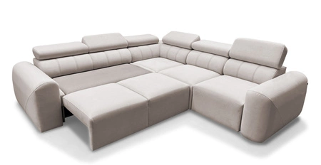 Narożnik z funkcją spania Cantare III Lux beżowy prawostronny stylowy i komfortowy narożnik do salonu z podnoszonym podnóżkiem