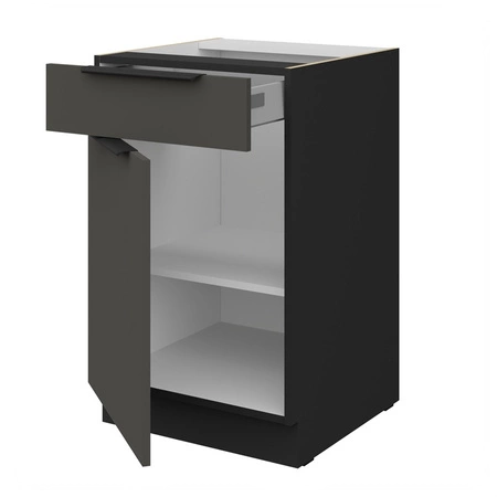 Szafka kuchenna stojąca z szufladą i półką Aversa Bl 50 D 1F 1S BB fronty szafki kuchennej wykończone w technologii anti fingerprint