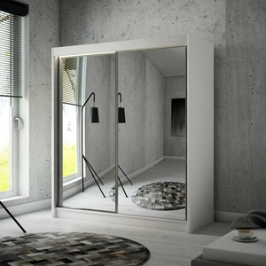 Szafa przesuwna Avila 200 cm biała ergonomiczna oraz bardzo funkcjonalna szafa w nowoczesnej formie o geometrycznych kształtach