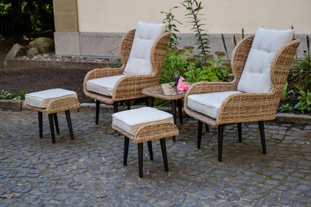 Zestaw mebli ogrodowych Aperto ciemny beżowy elegancki design zestaw z podnóżkami idealne meble na balkon wykonane z technorattanu