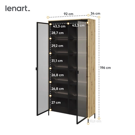 Witryna Trend 92 cm dąb artisan designerska i efektowa witryna szklana z klimatycznym oświetleniem w postaci paska led pod górnym blatem