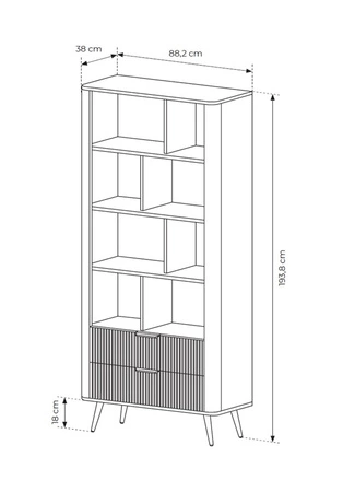 Regał Lante 88 cm czarny elegancki regał z szufladami designerskie ryflowania na frontach metalowe uchwyty krawędziowe