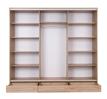 Szafa przesuwna Hajfa 255 cm dąb sonoma nowoczesny design szafy z lustrem korpus wykonany z płyty o grubości 22mm