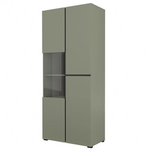 Witryna Cross 79 cm zielona stylowa witryna do salonu o geometrycznym kształcie bezuchwytowe fronty nowoczesny design