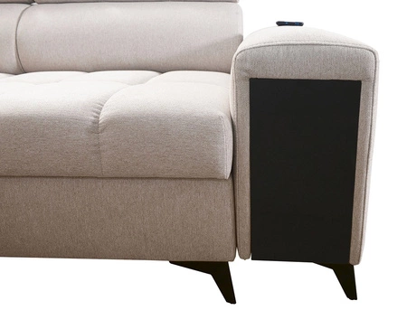 Narożnik z funkcją spania Bolmso IX niebieski lewostronny komfortowy narożnik do salonu z szufladą pojemniki na pościel stylowy design