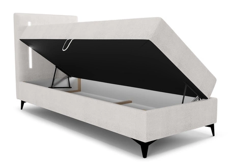 Łóżko kontynentalne Norco 90x200 ecru stylowe łóżko z pojemnikiem na pościel oświetlenie umieszczone w zagłówku nadaje wyjątkowości