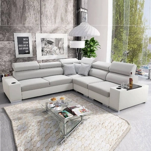 Narożnik z funkcją spania Provo III siwy / biały prawostronny narożnik z pojemnikiem na pościel i regulowanymi zagłówkami