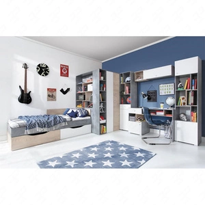 Zestaw mebli Epsilon beton / biały / dąb idealna propozycja do pokoju młodzieżowego lub dziecięcego w modnym stylu