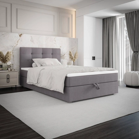 Łóżko kontynentalne Flint 120x200 szare w nowoczesnym skandynawskim stylu z tapicerowanym zagłówkiem łóżko z pojemnikiem