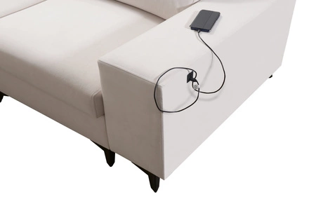 Narożnik z funkcją spania Kelly Sleek VIII lawendowy róż lewostronny stylowy narożnik do salonu zapewnia komfort podczas wypoczynku