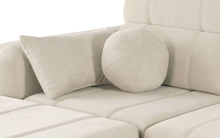 Narożnik z funkcją spania Cetara II szary lewostronny stylowy design przesuwane oparcia regulowane zagłówki i pojemnik na pościel