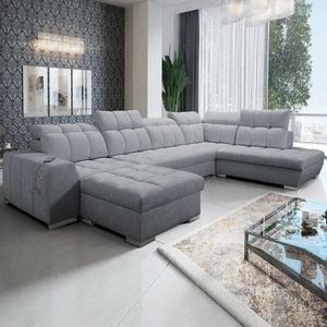 Narożnik z funkcją spania Luigi VI szary lewostronny stylowy narożnik rozkładany z pojemnikami na pościel pokryty miękką tkaniną